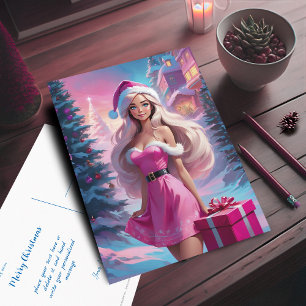 Beautiful Pink Christmas Girl 01 Postcard