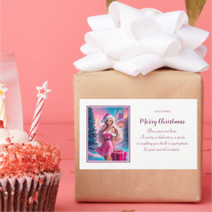 Beautiful Pink Christmas Girl 01 Rectangular Sticker