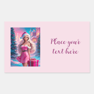 Beautiful Pink Christmas Girl 01 Rectangular Sticker
