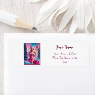 Beautiful Pink Christmas Girl 01 Return Address Label