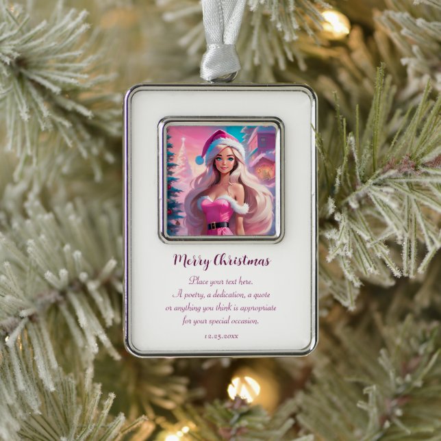 Beautiful Pink Christmas Girl 01 Silver Plated Framed Ornament (Tree)