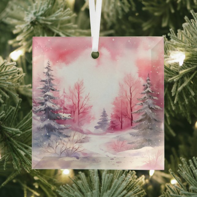 Beautiful Pink Christmas Landscapes  Glass Tree Decoration (Insitu)