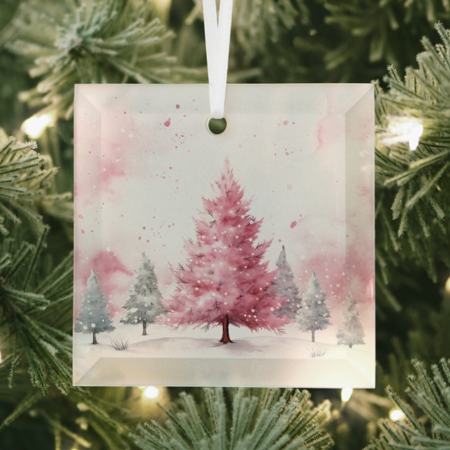 Beautiful Pink Christmas Landscapes  Glass Tree Decoration (Insitu)