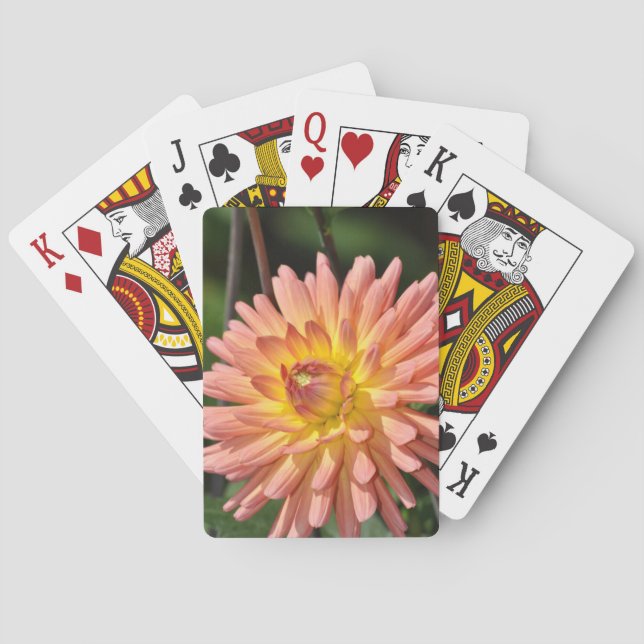 Beautiful pink dahlia floral print playing cards (Back)