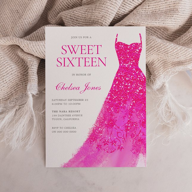 Beautiful Pink Dress Sweet Sixteen 16 Party Invitation (Creator Uploaded)