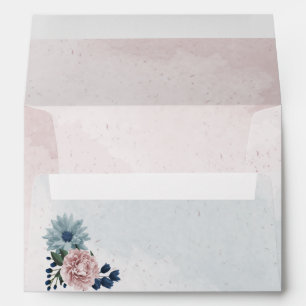 Beautiful pink dusty blue navy flowers greenery envelope