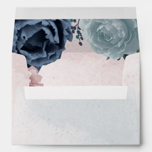 Beautiful pink dusty blue navy flowers greenery envelope