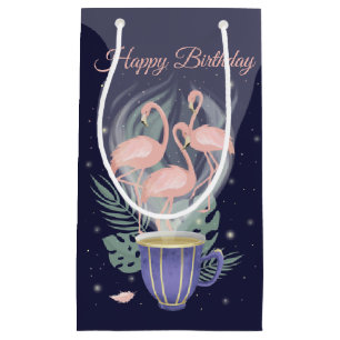 Beautiful Pink Flamingo Exotic Tea Time Small Gift Bag