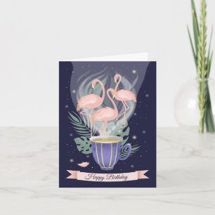 Beautiful Pink Flamingo Tea Time Note Card