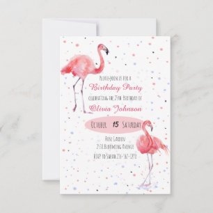 Beautiful Pink Flamingo Watercolor Invitation