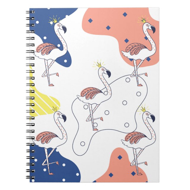 Beautiful pink flamingo with crown seamless patter notebook (Front)