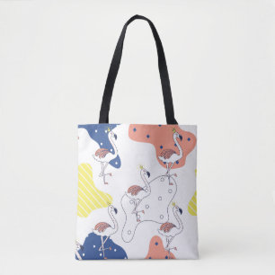 Beautiful pink flamingo with crown seamless patter tote bag