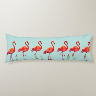 Beautiful Pink Flamingos on Light Blue Body Cushion