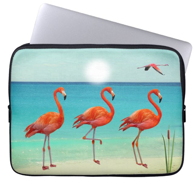 Beautiful Pink Flamingos on the Beach Laptop Sleeve (Front)
