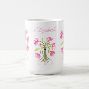 Beautiful Pink Floral Art Painted Look Name Coffee Mug