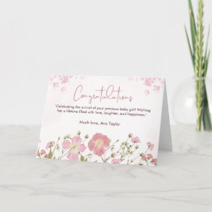 Beautiful Pink Floral Baby Shower Congratulations Card