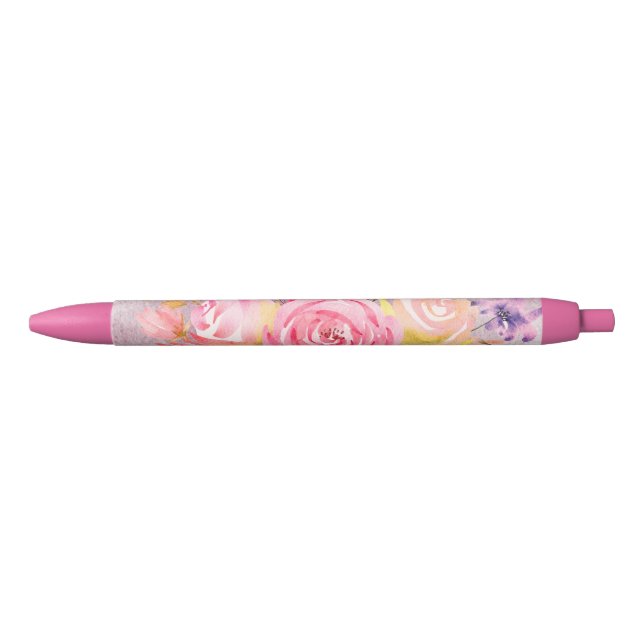 Beautiful Pink Floral  Black Ink Pen (Front)