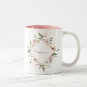 Beautiful Pink Floral Bridesmaid Two-Tone Coffee Mug