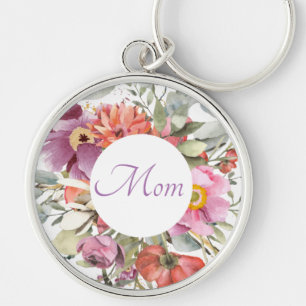 Beautiful Pink Floral Frame  on white   Mum Key Ring