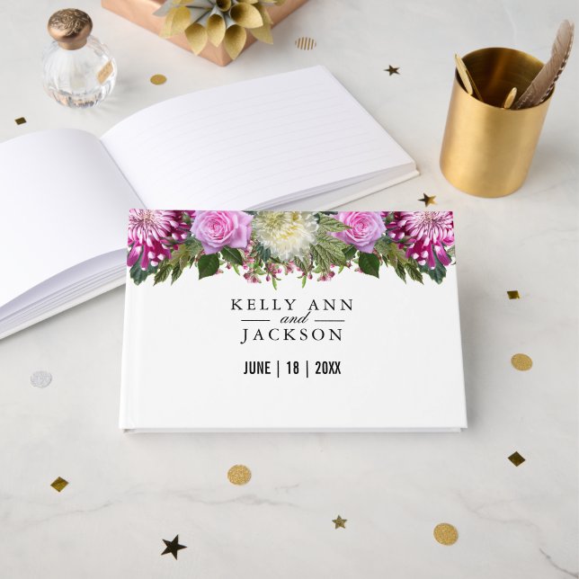 Beautiful Pink Floral  Guest Book (Front Open)