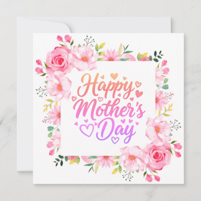 Beautiful Pink Floral Happy Mother's Day Card (Front)