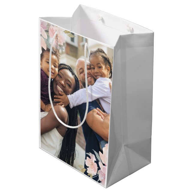 Beautiful Pink Floral Photo Mother's Day Medium Gift Bag (Back Angled)