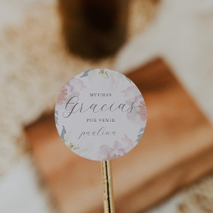 Beautiful Pink Floral Quinceañera Gracias Name Classic Round Sticker