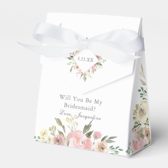 Beautiful Pink Floral Will You Be My Bridesmaid Favour Box (Front Side)