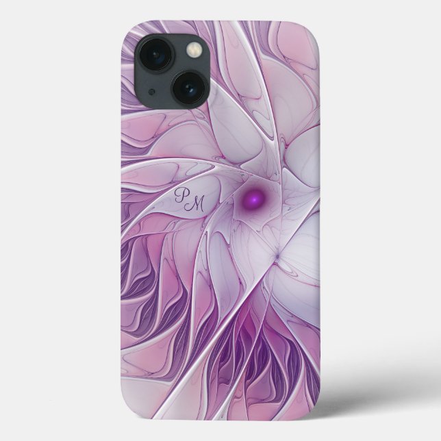Beautiful Pink Flower Abstract Fractal Initials Case-Mate iPhone Case (Back)