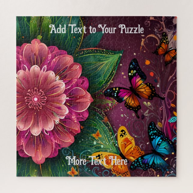 Beautiful Pink Flower and Butterflies design Jigsaw Puzzle (Vertical)