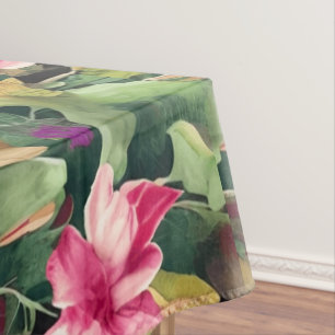 Beautiful Pink Flower and Tropical Leaf Pattern   Tablecloth