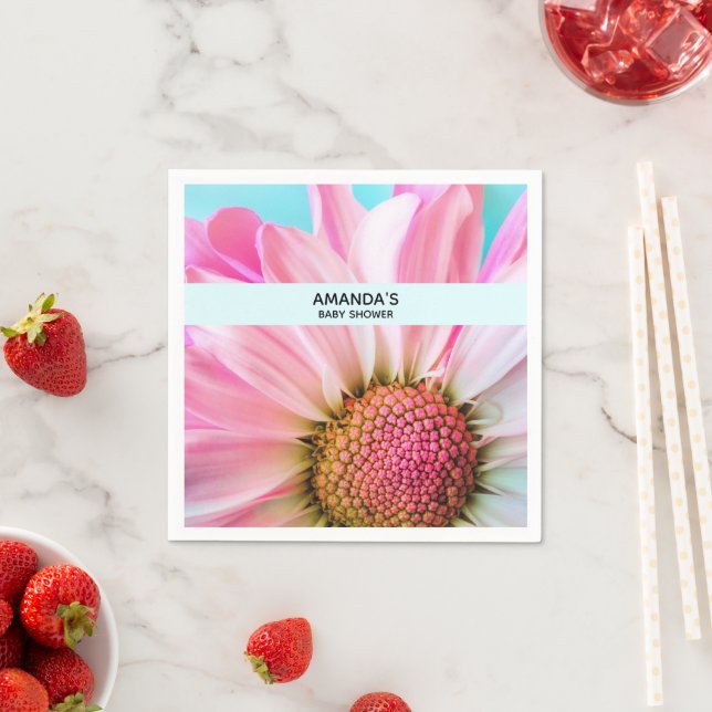 Beautiful Pink Flower Close Up Photo Baby Shower Napkin (Insitu)