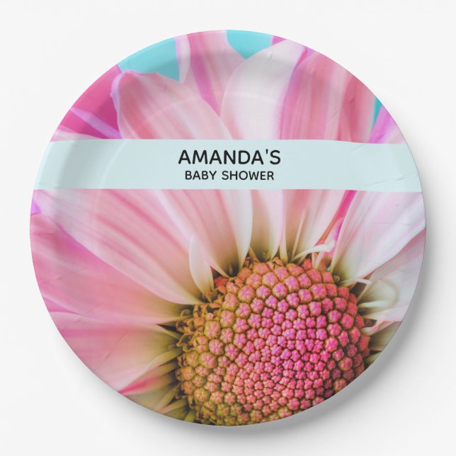 Beautiful Pink Flower Close Up Photo Baby Shower Paper Plate (Front)