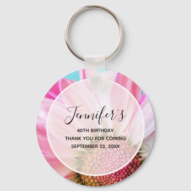 Beautiful Pink Flower Close Up Photo Birthday Key Ring (Front)