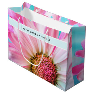 Beautiful Pink Flower Close Up Photo Birthday Large Gift Bag