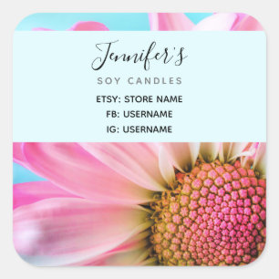 Beautiful Pink Flower Close Up Photo Business Square Sticker