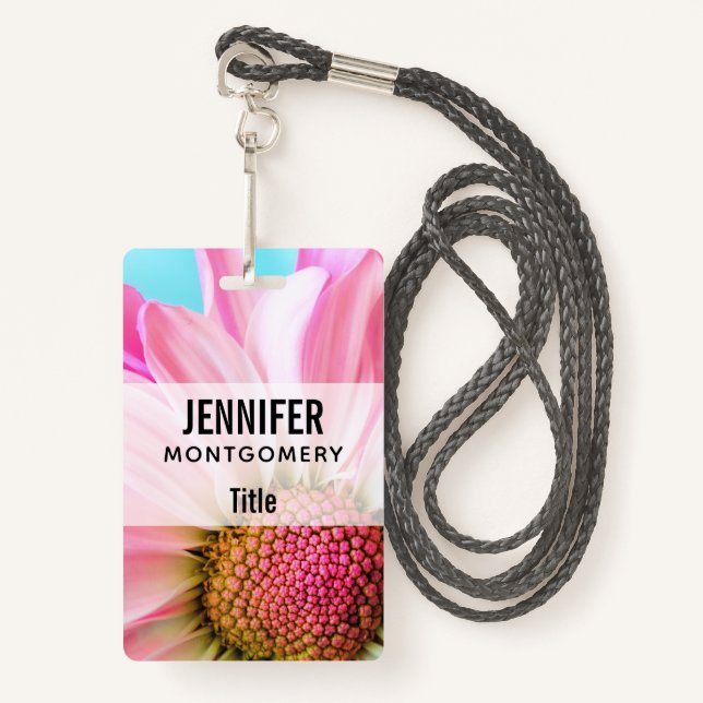 Beautiful Pink Flower Close Up Photo ID Badge (Front with Lanyard)
