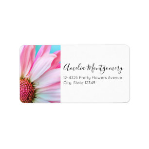 Beautiful Pink Flower Close Up Photo Label