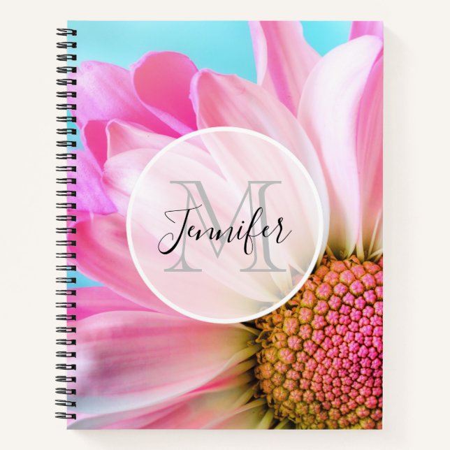 Beautiful Pink Flower Close Up Photo Monogram Notebook (Front)