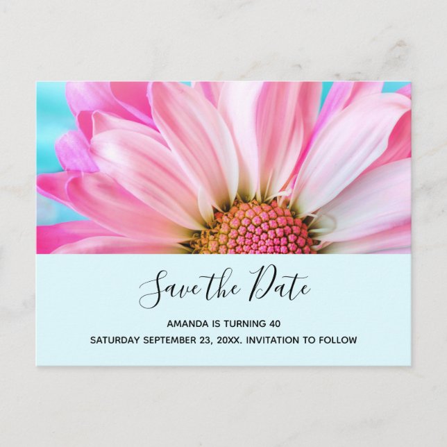 Beautiful Pink Flower Close Up Photo Save the Date Invitation Postcard (Front)
