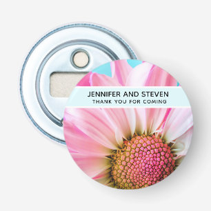 Beautiful Pink Flower Close Up Photo Wedding Bottle Opener