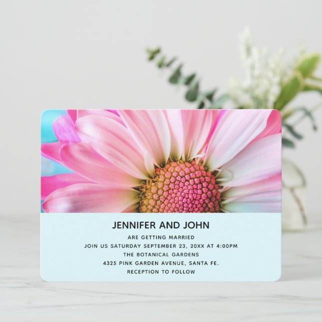Beautiful Pink Flower Close Up Photo Wedding Invitation (Standing Front)
