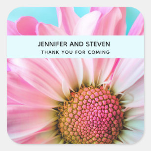 Beautiful Pink Flower Close Up Photo Wedding Square Sticker