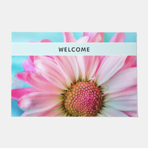 Beautiful Pink Flower Close Up Photo Welcome Doormat