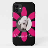 Beautiful Pink Flower Frame Cute Puppy Dog Black