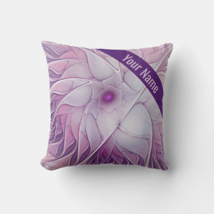 Beautiful Pink Flower Modern Abstract Art Name Cushion
