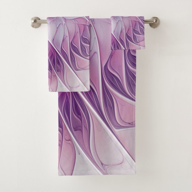 Beautiful Pink Flower Modern Abstract Fractal Art Bath Towel Set (Insitu)