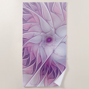 Beautiful Pink Flower Modern Abstract Fractal Art Beach Towel