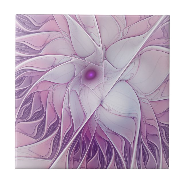 Beautiful Pink Flower Modern Abstract Fractal Art Ceramic Tile (Front)