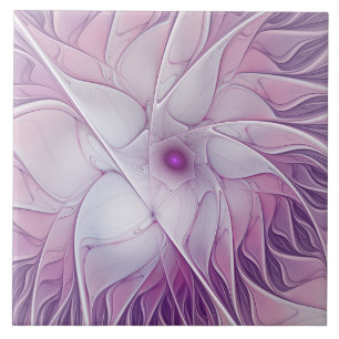 Beautiful Pink Flower Modern Abstract Fractal Art Ceramic Tile